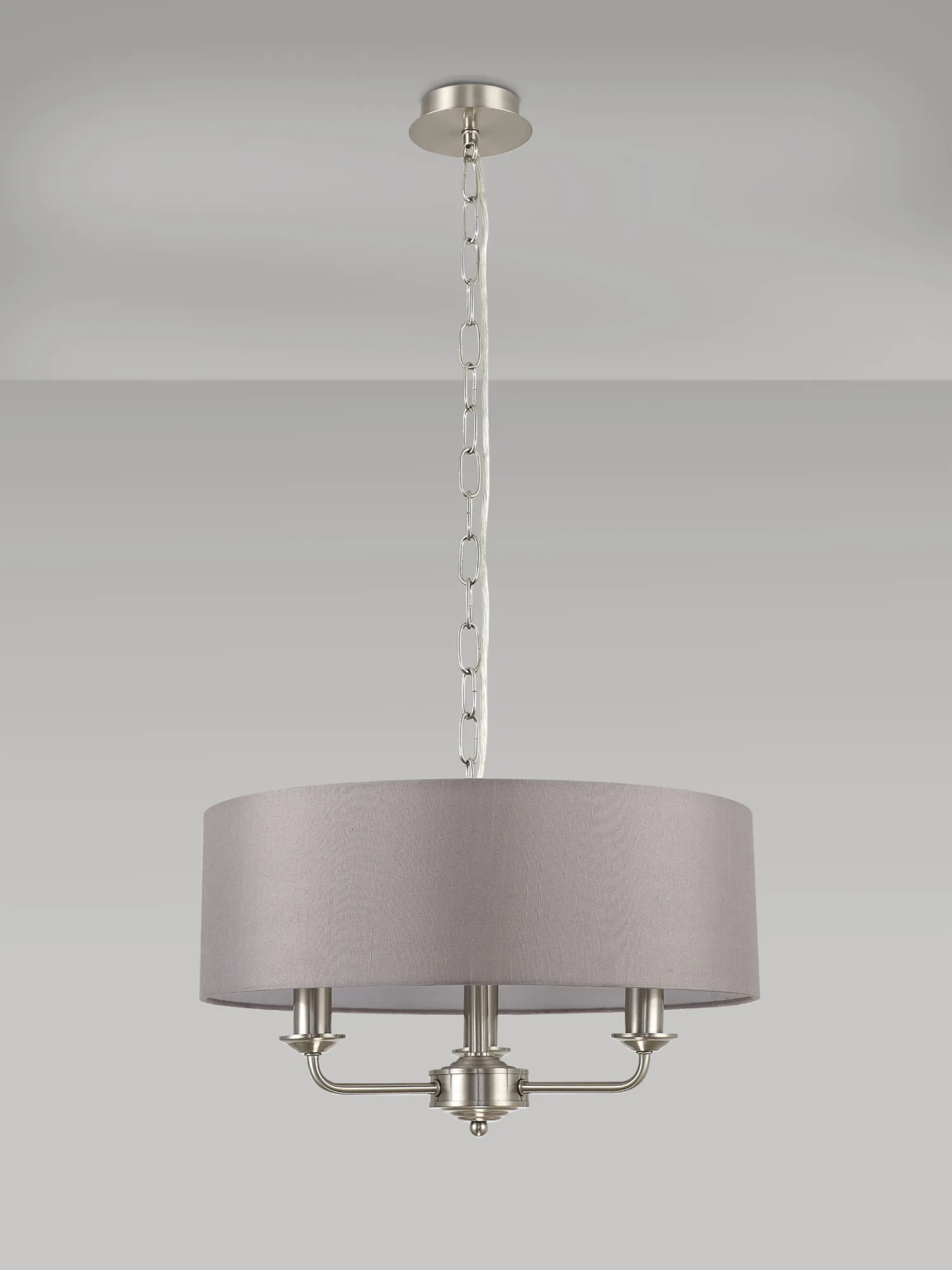 Banyan 45cm 3 Light Pendant Satin Nickel, Grey DK0056  Deco Banyan SN GR